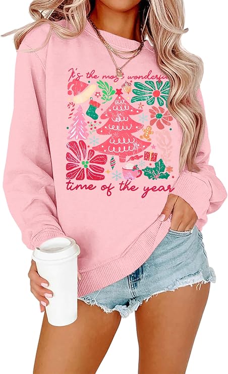ASTANFY Christmas Sweatshirts for Women Vintage Christmas Tree Sweatshirt
