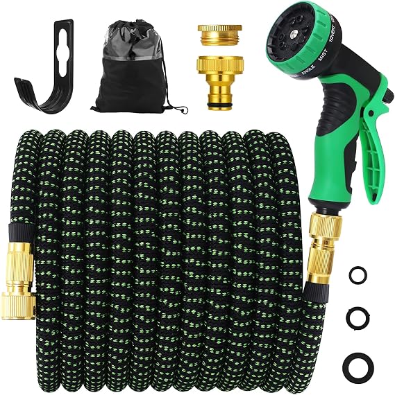 Expandable Hose Pipe 100FT, Upgraded 3-Layer Latex, Garden Hose with 3/4"&1/2" Metal Fittings, No-Kink, 10 Function Spray, Flexible Water Hose for Gardening, Cleaning & Washing(100ft/30m