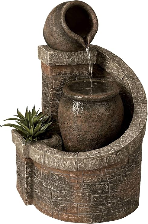 John Timberland Cascading 35" Rustic Two Jug Indoor Fountain with LED Light | Large Outdoor Decor Faux Stone Floor Waterfall Standing Tiered Water Feature for Outside Garden Patio Yard Backyard