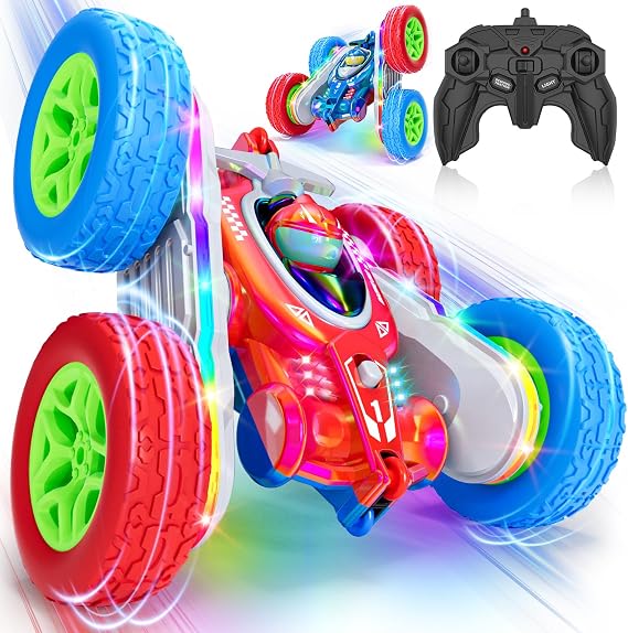 Remote Control Car, Kids Toys with Shiny Electroplated Finish, RC Cars Stunt Toy with LED Lights, 2.4GHz Double-Sided 360 Flips, USB-C Fast Charging, Perfect Birthday Xmas Gift Boys