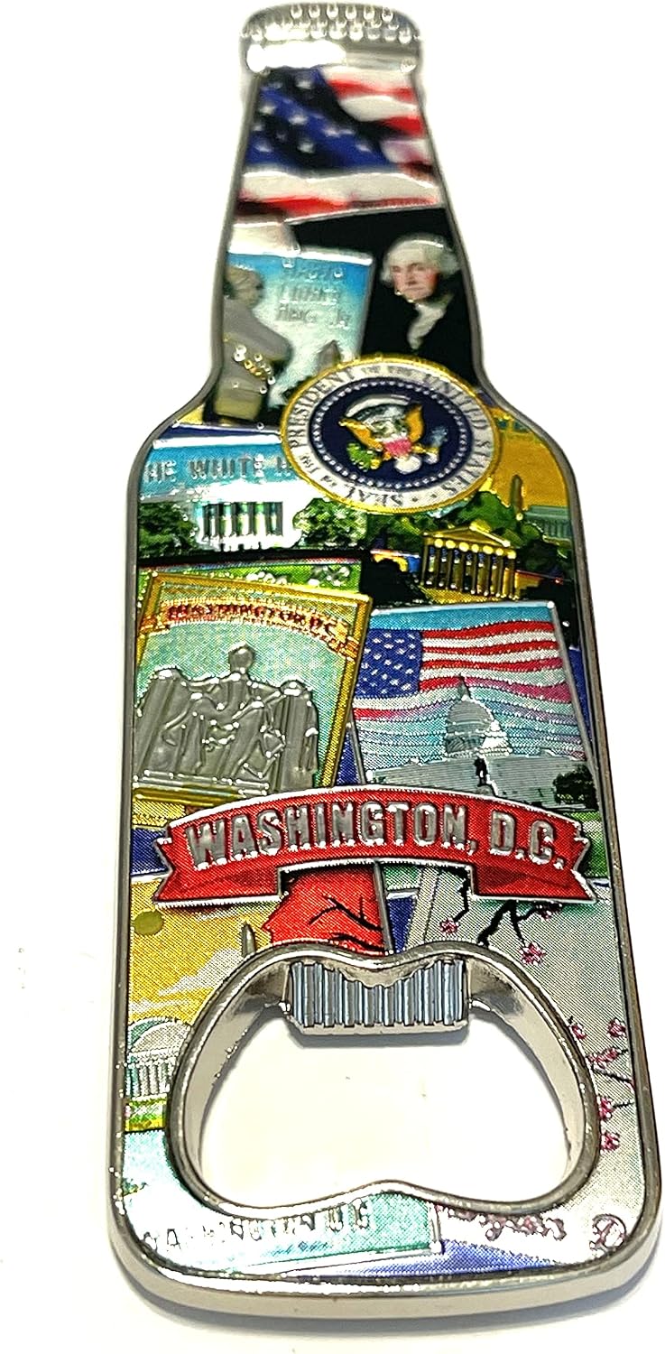 Sureg States Souvenir Bottle Opener Magnet Retro Bottle Shaped Collectible Design Washington DC Design, Multicolor