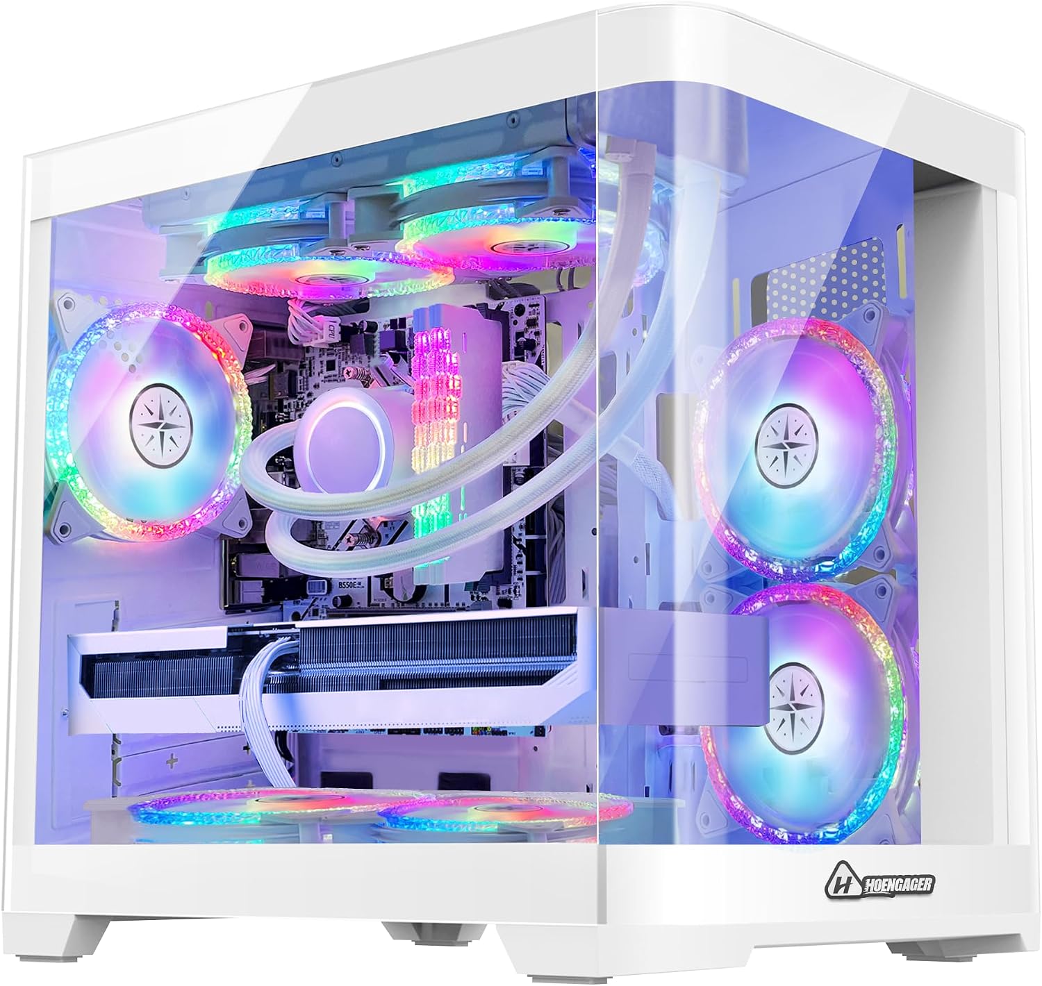 Poseidon Gaming PC Desktop - AMD Ryzen 5 5700G 6-Core 3.7GHz, GeForce RTX 4060-16GB DDR4 3200MHz, 1TB M.2 SSD, 240 AIO, Windows 11 Pro Desktop Computer