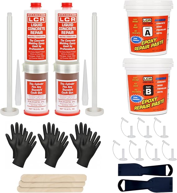 Polygem LCR Epoxy Concrete Crack Repair Kit - Stops Leaks - High-Performance Structural Bonding - Professional Grade - Reliable & Effective - DIY Friendly - Versatile - Wood, Fiberglass, Metal & More