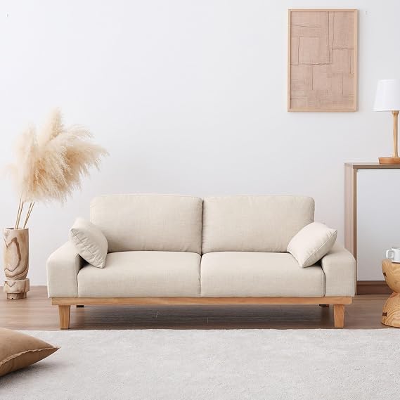 VENTOTA Sofa for 2 Seats, Width 59.1 inches 150 cm, Low Sofa, Couch, Wooden, Natural Wood, 2 People, Living Room, Natural, Simple, Nordic, Soft Fabric, Wide Shelo BE vo414041