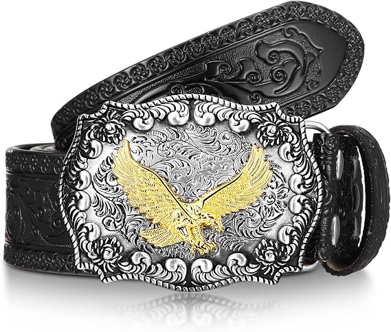 Photect Western Leather Buckle Belts Cowboy Animals Buckle Belt Embossed Cowboy Belts for Men, 1.5 Inch Wide