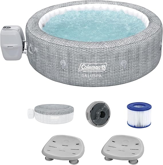 Coleman Sicily AirJet Inflatable Hot Tub with 180 Soothing Jets Bundled with 2 Bestway Underwater Non-Slip Pool & Spa Seat with Adjustable Legs