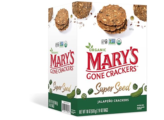 Mary's Gone Crackers Super Seed Jalapeno Crackers, Family Size (18 Oz, 1 Pack), Organic Plant Based Protein