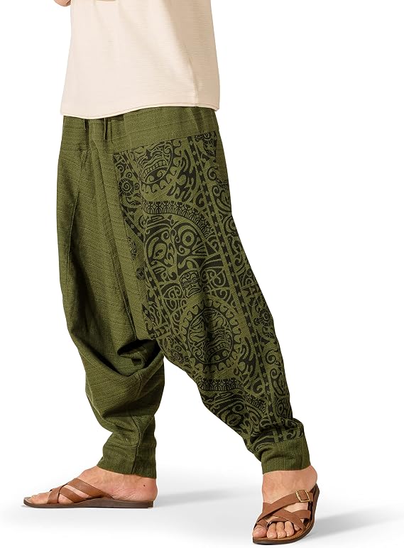 Men's Boho Harem Pants - Printed Yoga Pants with Elastic Waist & Drawstring