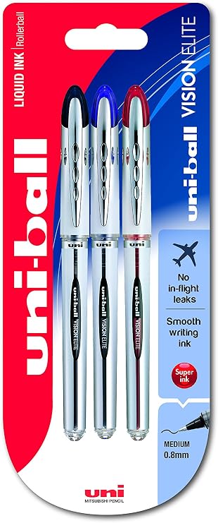 uni-Ball Vision Elite UB-200 Rollerball Pen - Assorted, Pack of 3