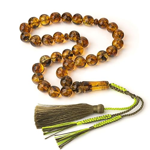Muslim handmade rosary made of natural Baltic amber in green color. A great gift