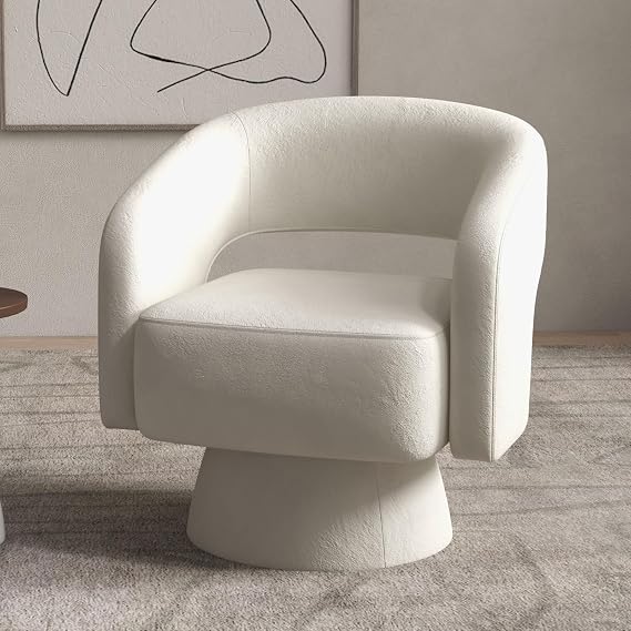 Bonzy Home Swivel Barrel Chair, Velvet Accent Armchair 360 Degree Swivel Club Chair for Living Room Bedroom Reception Room, 1 Pack, Beige