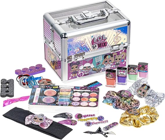Townley Girl L.O.L. Surprise! Train Case Cosmetic Makeup Set Includes Lip Gloss, Eye Shimmer, Nail Polish, Hair Accessories & more, Perfect for Parties, Sleepovers & Makeovers, Ages 5
