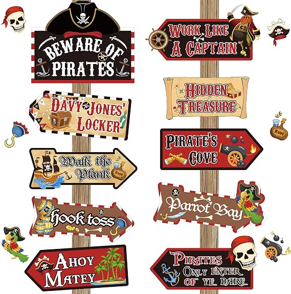 Chinco 20 Pack Pirate Party Signs for Birthday Halloween Pirate Decorations