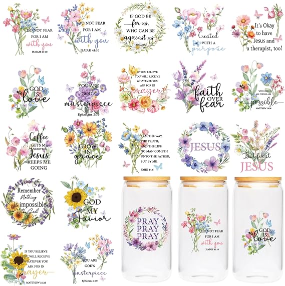 Bible Verse UV DTF Cup Wraps, Transfer Stickers for Glass Tumblers