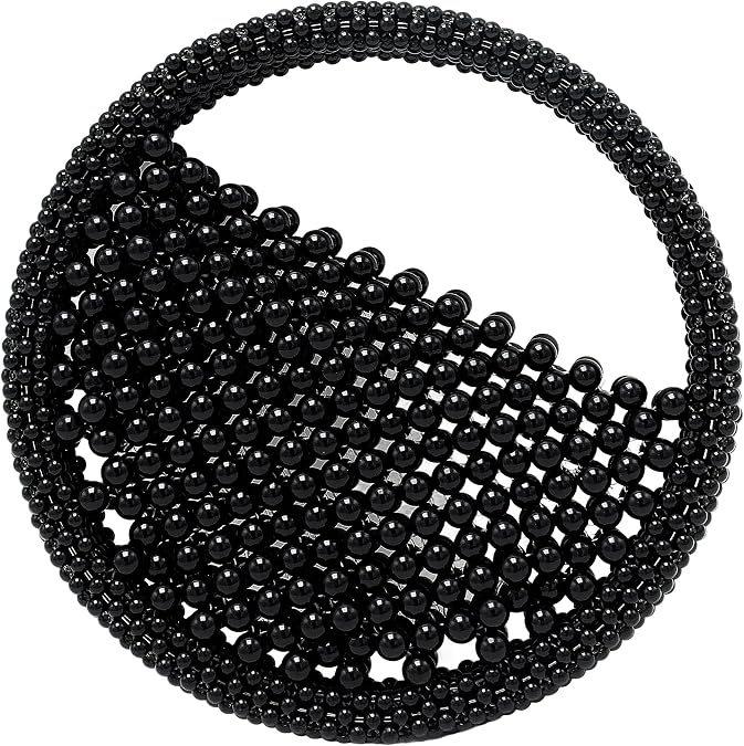 Miuco Round Shape Beaded Bag Pearl Clutch Luxury Handmade Bead Handbags Small Top Handle Bag