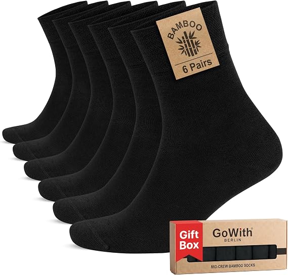 GoWith 6'lı Bambu Premium Siyah - Renkli Dikişsiz Kutulu Nefes Alabilir Klasik Erkek - Kadın Çorap 3560