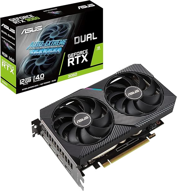 ASUS Dual NVIDIA GeForce RTX 3060 V2 OC Edition 12GB GDDR6 Gaming Graphics Card PCIe 4.0, 12GB GDDR6 Memory, HDMI 2.1, DisplayPort 1.4a 2 Slot Design, Axial-tech Fan Design, 0dB Technology