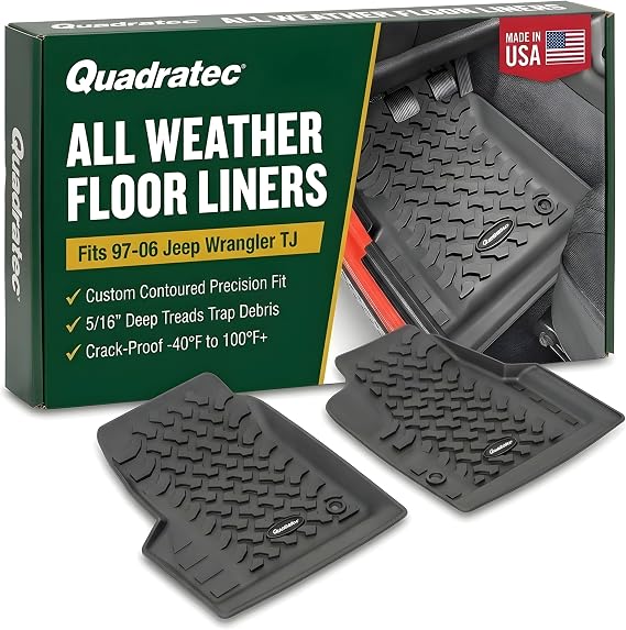 Quadratec Ultimate All Weather Floor Liner - Front - Fits Jeep Wrangler TJ & Unlimited 1997-2006 - Black - Extra Tall Sides - 5/16 Deep Tread Pattern - Won't Crack, Melt or Warp