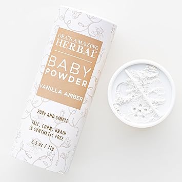 Baby Powder Talc-Free, Real Vanilla Amber Natural Scent, Cornstarch Free Arrowroot and Clay Based Powder, Synthetic Fragrance Free, Oras Amazing Herbal, 2.5 oz
