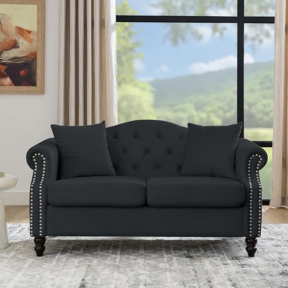 Modern Velvet Loveseat, 57 Inch Sectional Couch, Luxury 2 Seater Deep Couch with Nailhead,Upholstered Sofa for Living Room, Bedroom, Apartment