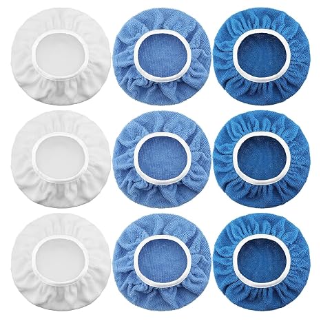 9 Pcs 9 to 10 Inch Bonnet Polisher Polish Pad, Buffer Waxers Bonnet Set Polishing Pads, Microfiber Car Wax Cover Kit, Car Polishing Bonnets Replacement, Car Polishing Mop for Orbital Buffer Polisher