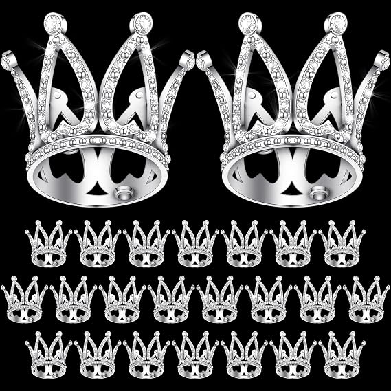 Yulejo 24 Pcs Crown Cake Topper Mini Baby Crown Tiny Queen, Silver