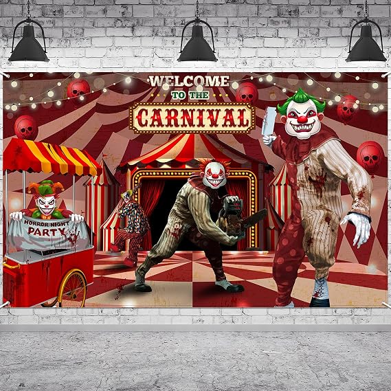 Tatuo Halloween Circus Photography Backdrop 6x4 ft Creepy Carnival Party Decoration Halloween Scary Clown Banner Horror Theme Welcome to The Carnival Background for Birthday Party Decor Supplies
