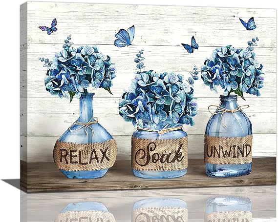 Tijuboni Farmhouse Bathroom Hydrangea Decor Wall Art 12"x16"