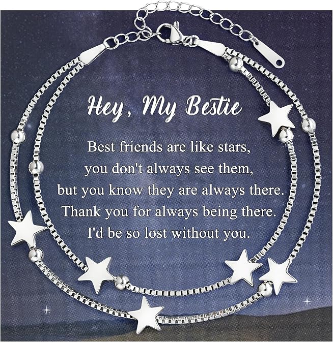 Tarsus Gift for Friend, True Friends Like Stars are Always There, Woman Friendship Gifts Idea, Star Bracelet for Bestie Soul Sister Christmas/Birthday/Mothers Day