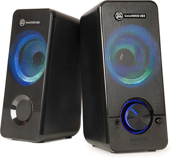 GOgroove UB3 Computer Speakers for Desktop and Laptop - Monitor Speakers with Loud Bass, 2.5 Inch XL Drivers for 12W of Power, Built-in Headphone and AUX Input Ports, Computer Speakers for Desktop PC
