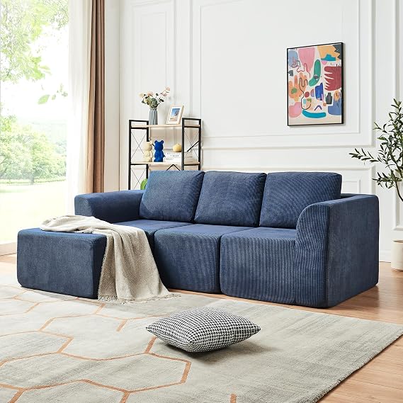 Panana Boneless Sofa, Cloud Couch, L Shape Left/Right Hand Chaise Modular Sofa Bed, Corner Sofas For Living Room, Lounge Sofa, No Assembly Required (Blue)