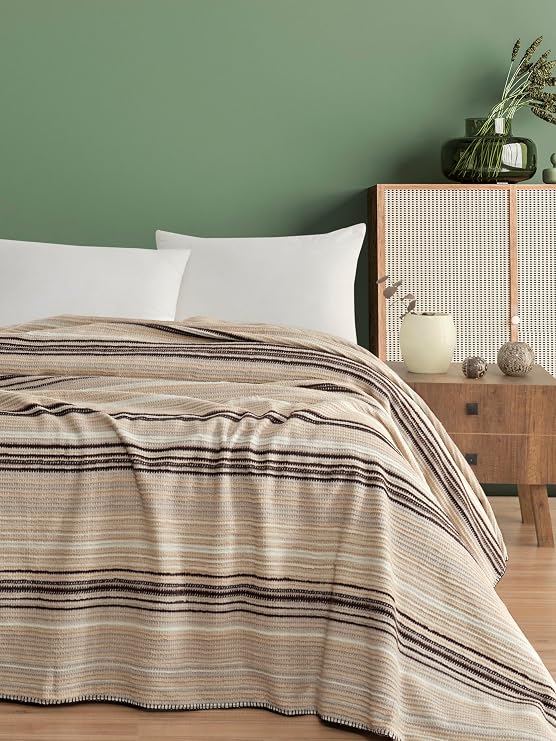 Cotton 4 Seasons Double Blanket, 180x220 cm, 70% Cotton 30% Polyester (coffee)