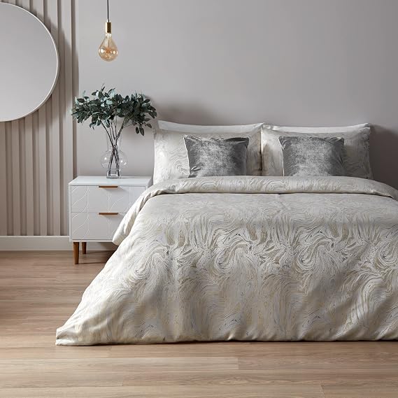 Paoletti Jacquard Marble Duvet Set (King) (Oyster)