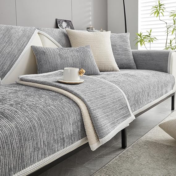 Sofa Covers 1 2 3 4 Seater, Sofa Seat Covers, Non Slip Sofa Cover, Settee Covers Pet Dog, Sofa Slipcovers L Shape Furniture Protector for Living Room, Light Gray, 70x70cm