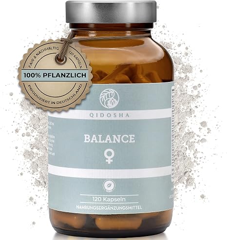 QIDOSHA® Wechseljahre Komplex pflanzlich 120 Kapseln im Glas Wechseljahre Kapseln mit Yams Rotklee Cordyceps Hopfen Baldrian Mönchspfeffer Eisen & B-Vitaminen Meno Balance deutsche Fertigung