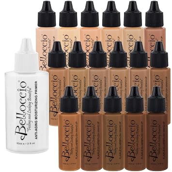 Belloccio Master Set Of All 17 Foundation Shades of Belloccios Professional Cosmetic Airbrush Makeup, 1/2 oz. Bottles plus a 2 oz. Moisturizing Primer
