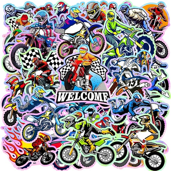 120 PCS Holographic Dirt Bike Stickers Motocross Party Favors Motocross Gifts Dirt Bike Accessories Motorbike Vinyl Waterproof Decals Motorcycle Party Supplies Motorcycle Stickers for Water Bottle