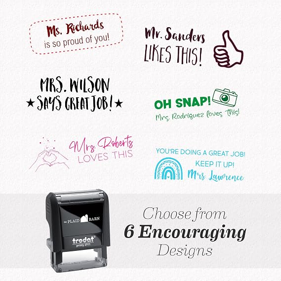 Teacher Stamps - Custom Stamp for Grading, Homework, Classroom, and School Supplies I Create Personalized Messages and Designs I Includes Color Ink