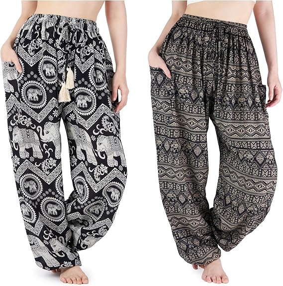 Lannaclothesdesign Black Elephant Drawstring Waist Pants Bundle Size Small