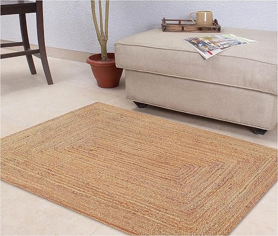 KEMA 3X5 Feet Handwoven Jute Braided Area Rug, Natural Yarn - Rustic Vintage Braided Reversible Rectangular Rug- Rugs for Bedroom, Kitchen, Living Room, Farmhouse