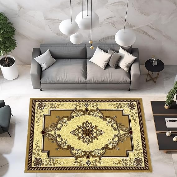 2x4 Small Rug Boho Glamour Thick Plush Oriental Area Rug Traditional Carpet Floral Medallion Rugs for Living Room and Bedroom Floor Beige