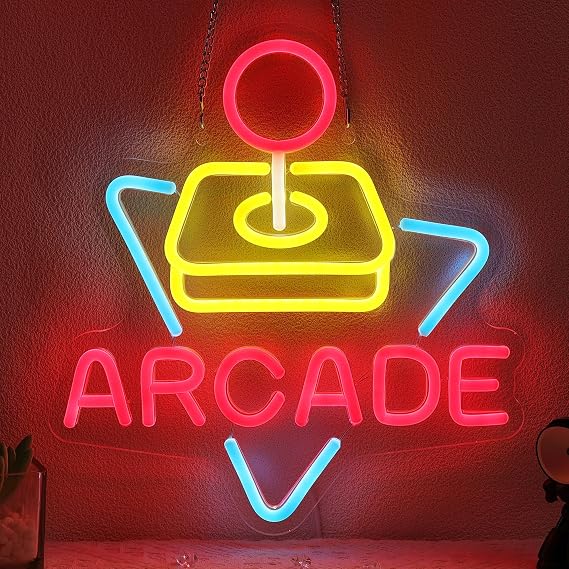 Arcade Neon Signs for Wall Decor, Oyun Oyuncuları için Neon Işıklar, Yatak Odası için Neon İş İşaretleri Man Cave Bar Pub Restoran Noel Hediye Sanatı - 5V USB Gücü, Asma Zincirli Kancalar