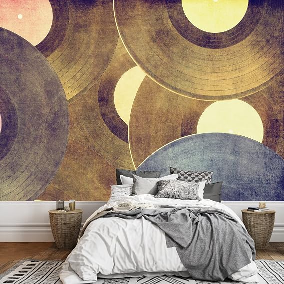 wall26 - Vinyl Records Music Background - Removable Wall Mural Self-Adhesive Large Wallpaper - 100x144 inches