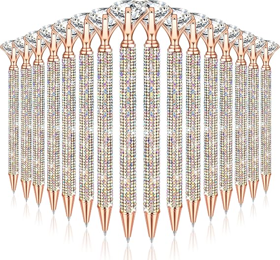 16 Pcs Big Diamond Pens with Crystal Bling Rhinestone Pen Metal Diamond Ballpoint Pens Black Rhinestone Ink Pens for Women Wedding Bridal Shower for School Office meeting (Rose gold, 16)