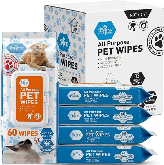 MED PRIDE Hypoallergenic Cat Wipes with Aloe Vera,Alcohol-Free,720 Count