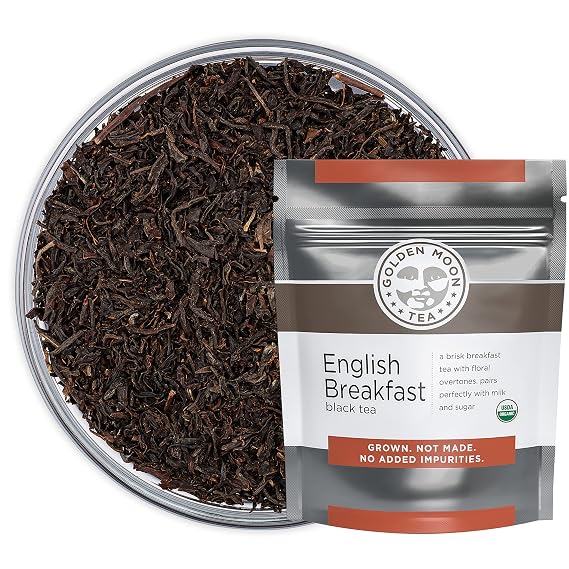 Golden Moon Tea Organic English Breakfast Black Tea - Loose Leaf, Non-GMO 4 Tea Blend - Half Pound (96 Servings)
