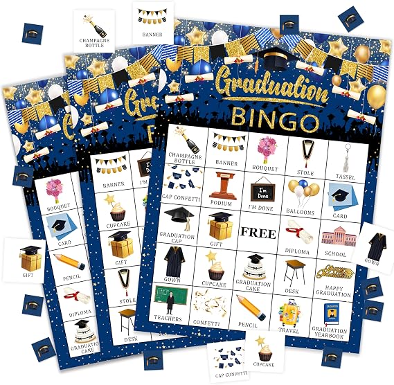Graduation Bingo Game Cards for Adults, Graduation Party Game for Friend Family, Ideal for Graduation Themed Party Game, 24 Players Grad Party Supplies Favors, 007