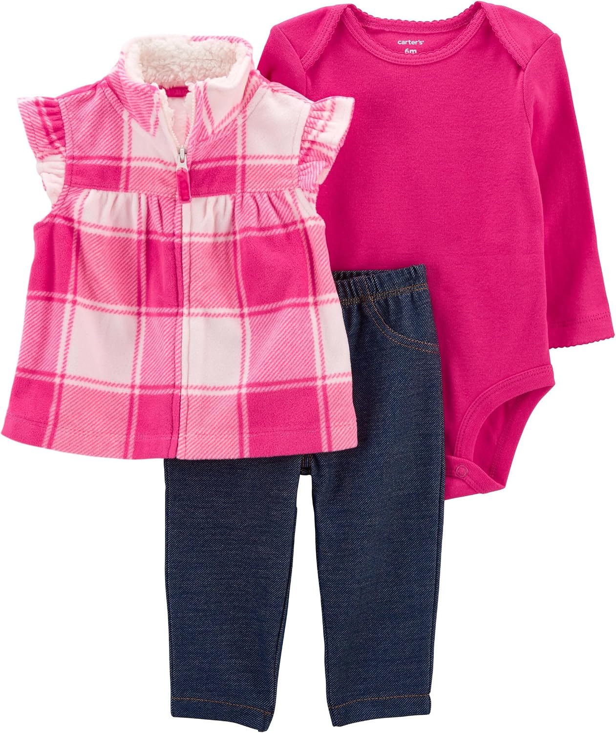 Carters Baby Girls 3 Piece Vest Little Jacket Set pink Multi Plaid, 6 Months