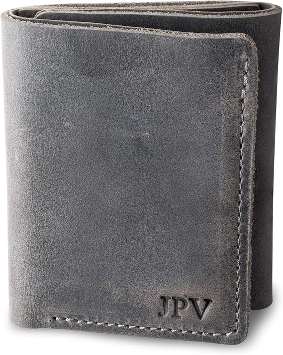 Personalized 100% Leather Trifold Wallet For Men - Handmade Minimalist Men's Wallet, Classic Billfold with ID Holder, Credit Card Wallet, Card Holder, Custom Wallets for Men | Kane (Rock Grey)