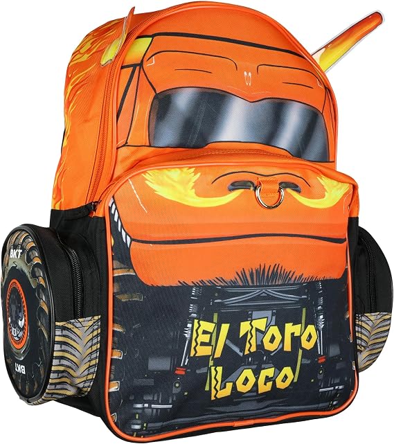 Monster Jam Backpack El Toro Loco 3D Bull Horns Monster Truck 16" Kids School Book Bag with Laptop Tech Sleeve 16"